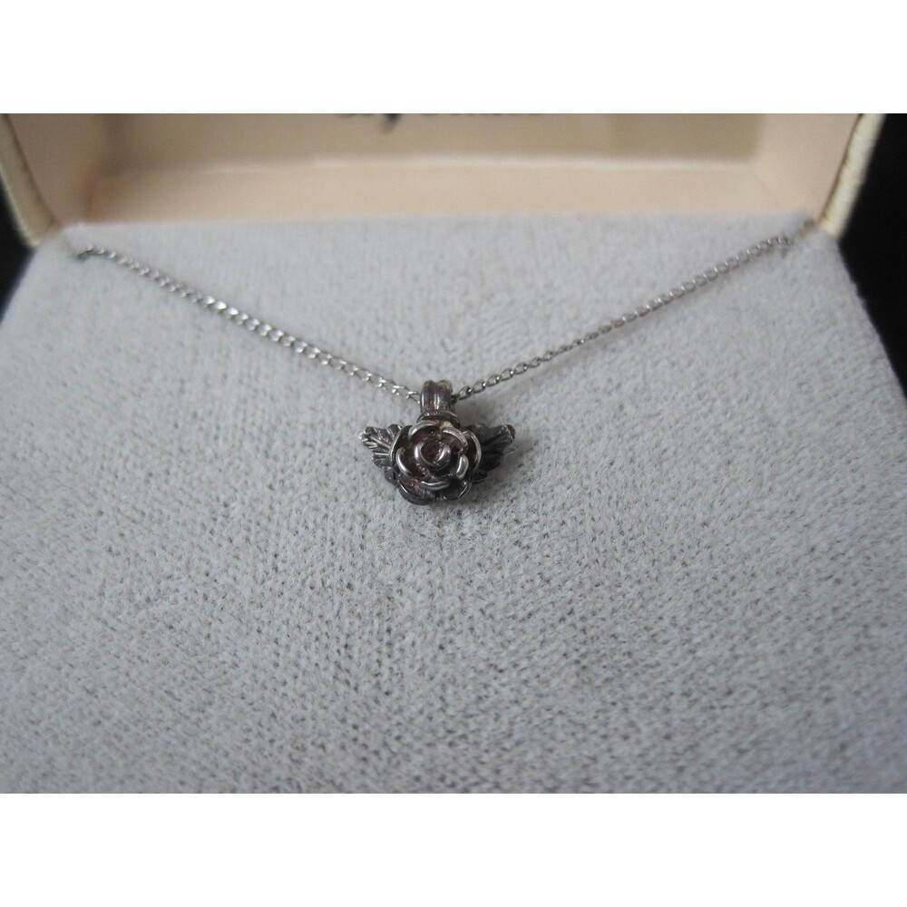 Tiny Black Hills Sterling Rose Pendant Necklace Vintage Silver Ridco